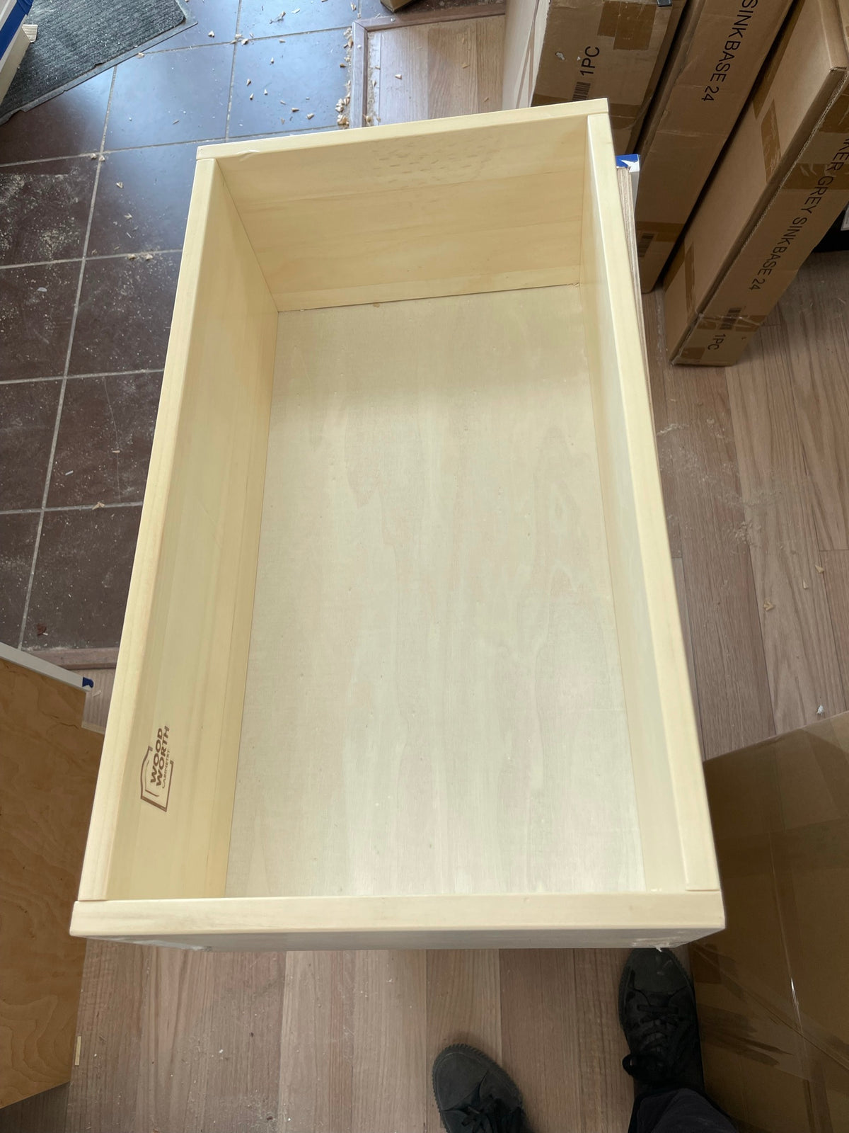 Wooden drawer in natural wood colour — temporary reference photo for RD rollout drawers