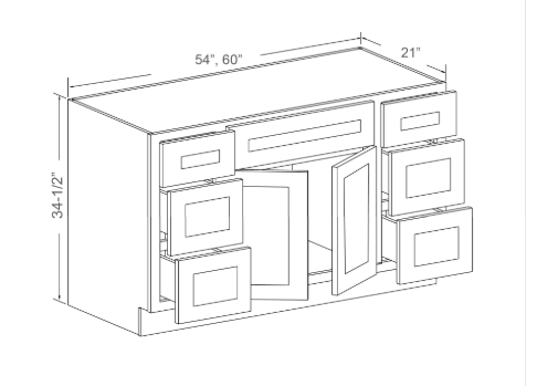 54-inch single-sink vanity with six drawers