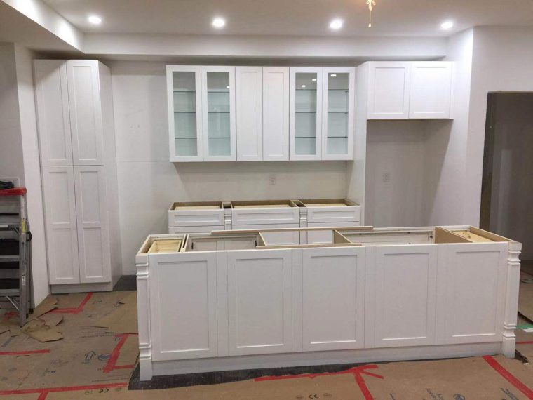 Another view of the island cabinetry before countertops